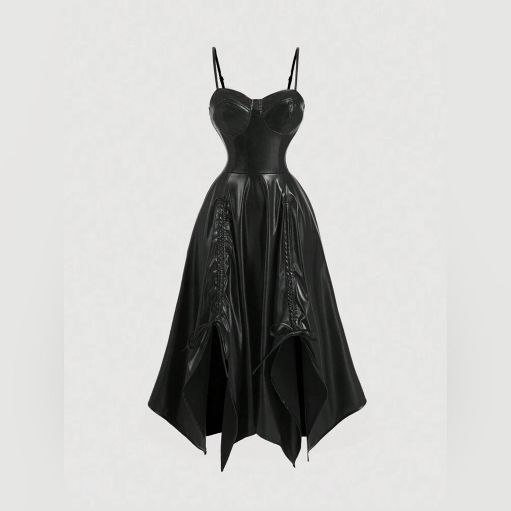‼️NWT‼️SHEIN Black Ruched Spaghetti Strap Corset Dress Size Small 4